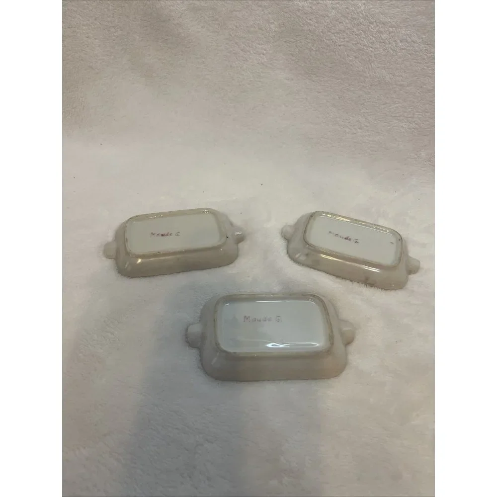 Vintage Hand Painted Pansy Porcelain Ashtrays Set of‎ 3 Lusterware Floral